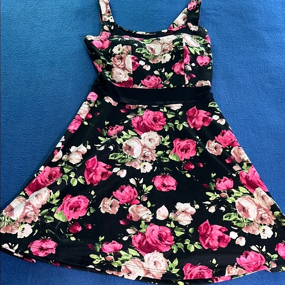 Rose floral fit and flare dress